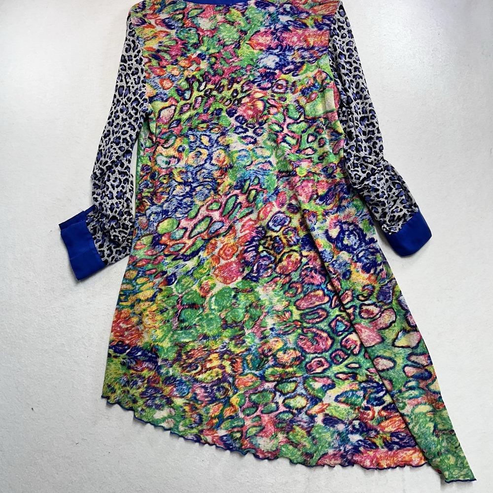 Sheer Animal Print Multicolor High Low Womens Top Size S - Picture 6 of 6